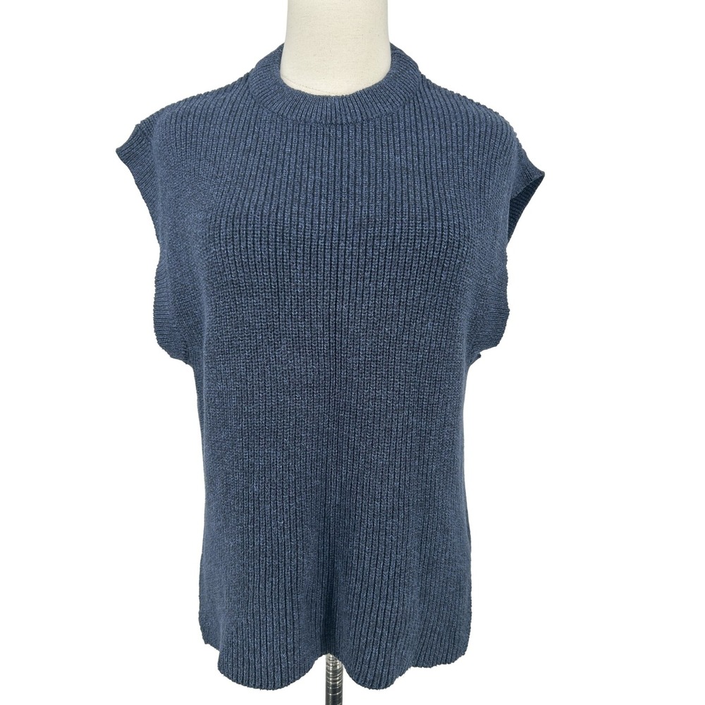 Zara Girls Blue Ribbed Knit Sweater Vest Size 13-14 Sleeveless Crew Neck